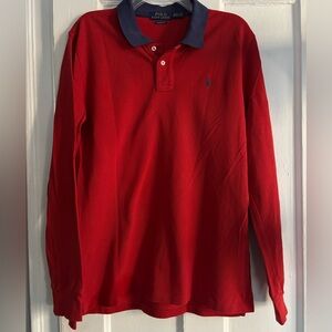 POLO RALPH LAUREN Classic Fit Long Sleeve Polo Youth XL 18/20 Red Holidays